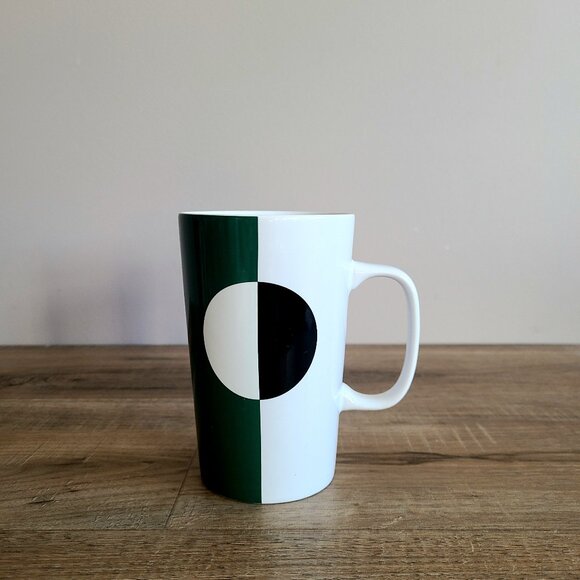Tall green black and white geometric design Starbucks coffee tea mug. - Picture 1 of 5